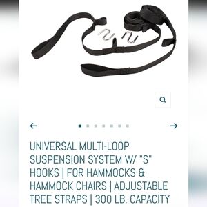 UNIVERSAL, ADJUSTABLE TREE STRAPS FOR HAMMOCKS & HAMMOCK CHAIRS W/ "S" HOOKS BLK